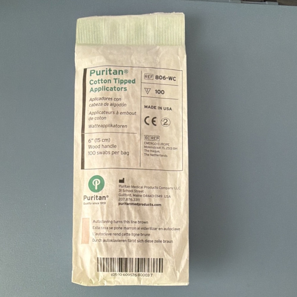 Puritan Cotton‎ Tipped Applicators 806-WC 6" Wood Handle 100 Swabs